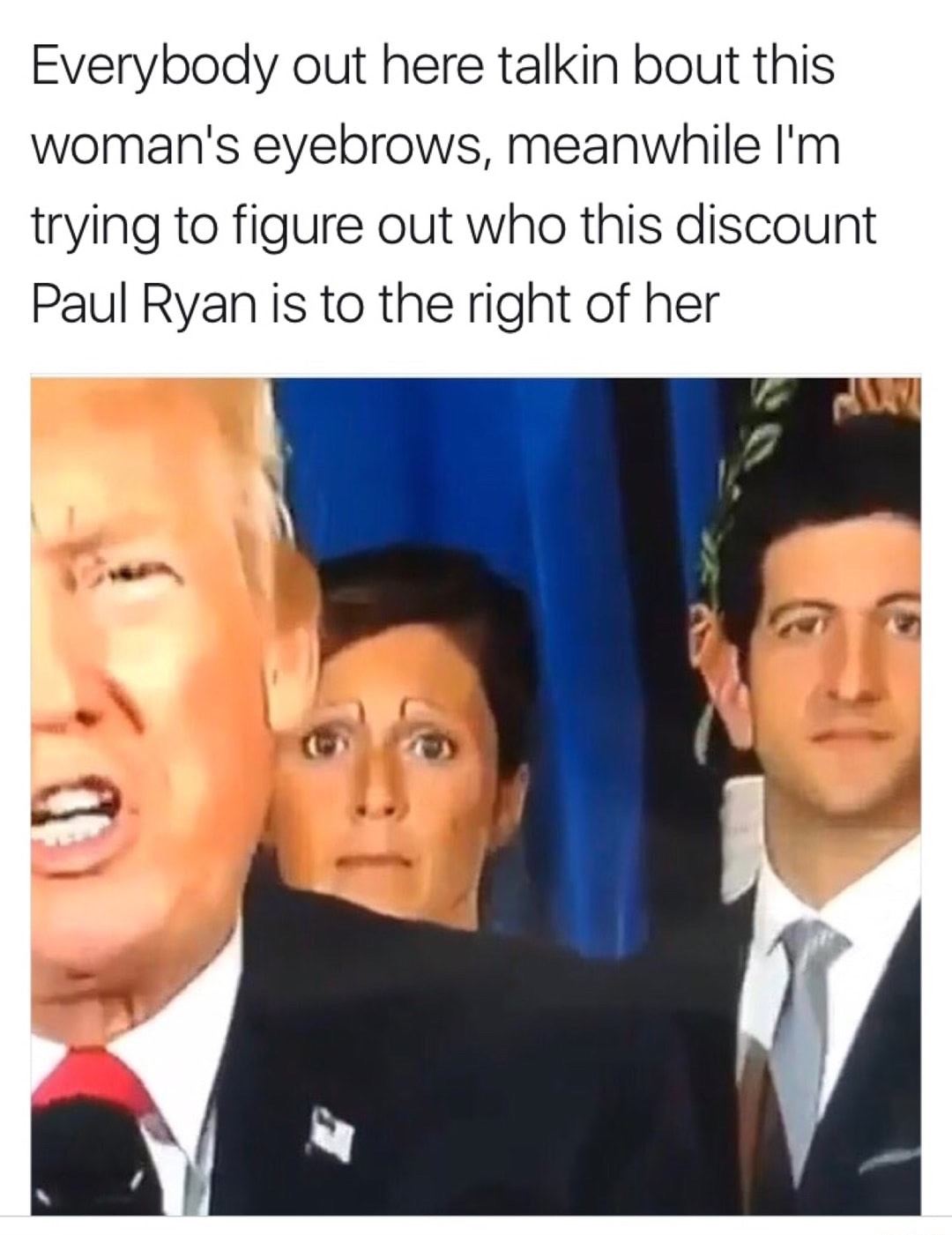 donald trump eyebrow lady - Everybody out here talkin bout this woman's eyebrows, meanwhile I'm trying to figure out who this discount Paul Ryan is to the right of her