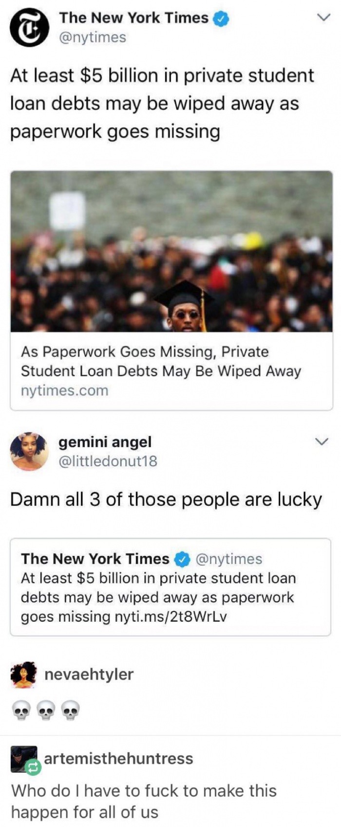 web page - The New York Times At least $5 billion in private student loan debts may be wiped away as paperwork goes missing As Paperwork Goes Missing, Private Student Loan Debts May Be Wiped Away nytimes.com gemini angel Damn all 3 of those people are luc