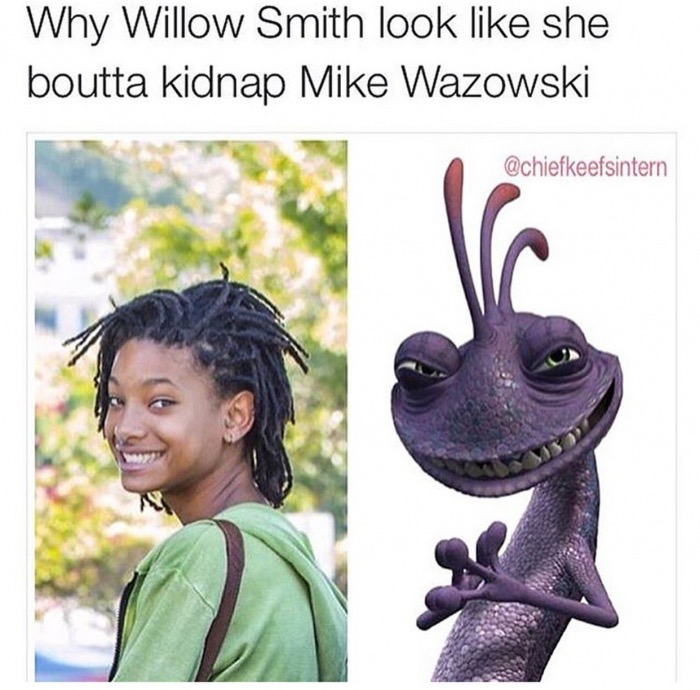 meme - randall from monsters inc - Why Willow Smith look she boutta kidnap Mike Wazowski