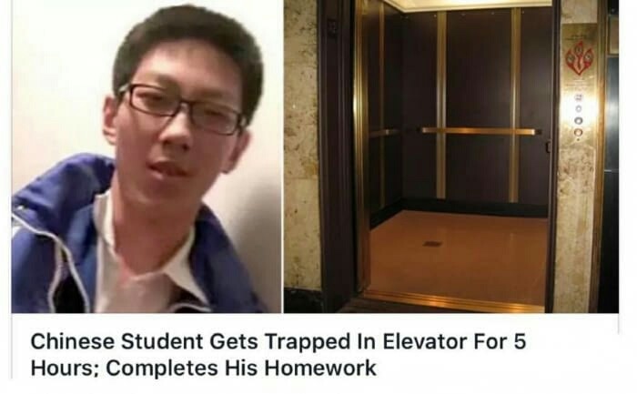 chinese student meme - Ooo Chinese Student Gets Trapped In Elevator For 5 Hours; Completes His Homework