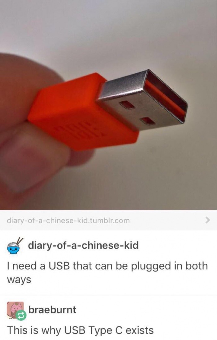 angle - diaryofachinesekid.tumblr.com diaryofachinesekid I need a Usb that can be plugged in both ways braeburnt This is why Usb Type C exists