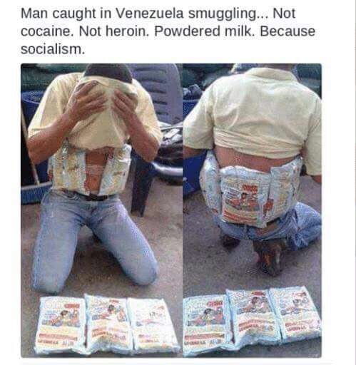 powdered milk cocaine - Man caught in Venezuela smuggling... Not cocaine. Not heroin. Powdered milk. Because socialism.