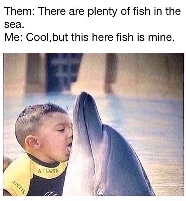 kid licking dolphin meme - Them There are plenty of fish in the sea. Me Cool, but this here fish is mine. Atlant Int