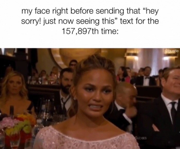 dank meme chrissy teigen cringe gif - my face right before sending that "hey sorry! just now seeing this text for the 157,897th time