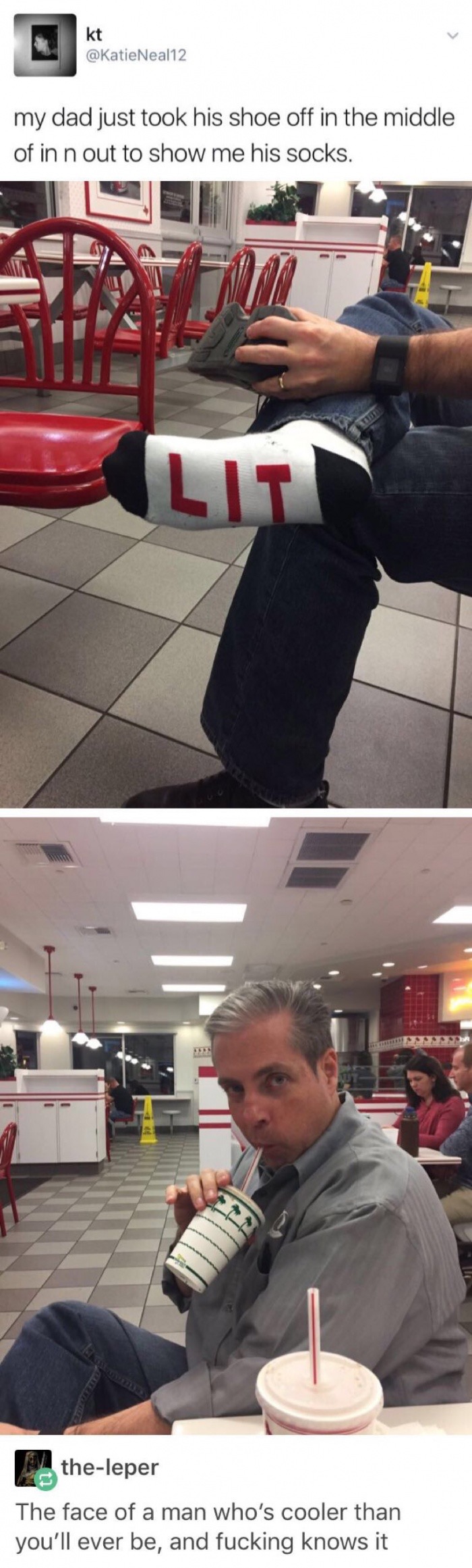 Shoe - kt my dad just took his shoe off in the middle of in n out to show me his socks. theleper The face of a man who's cooler than you'll ever be, and fucking knows it