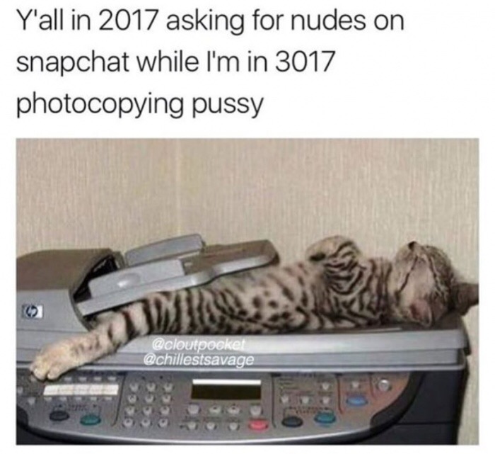 Savage memes - of a cat scan funny - Y'all in 2017 asking for nudes on snapchat while I'm in 3017 photocopying pussy @ @