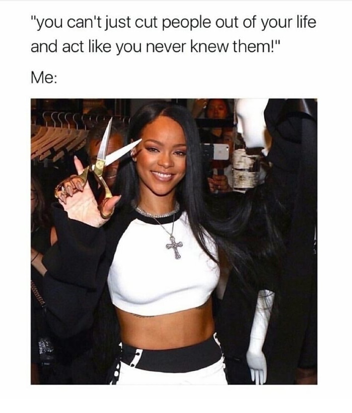 dank meme rihanna snip snip - "you can't just cut people out of your life and act you never knew them!" Me Sssssss
