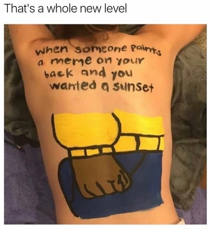 dank meme funny but cruel memes - That's a whole new level when someone paimte a meme on your back and you wanted a sunset