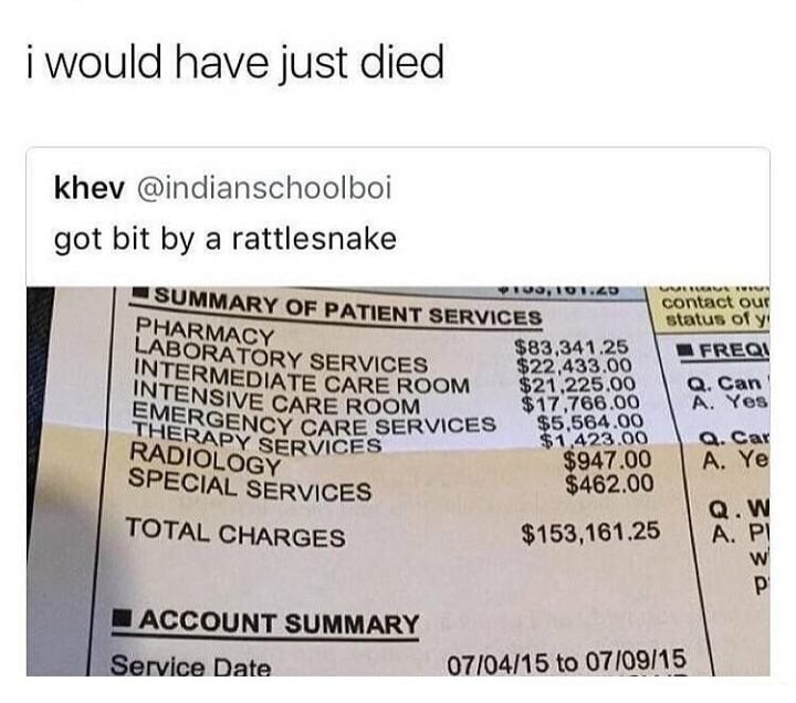 document - i would have just died khev got bit by a rattlesnake Prva, 101.401 Eruaviv contact our status of y $83.341.25 Freqi $22,433.00 $21.225.00 $17,766.00 A. Yes Ency Care Services $5,564.00 $1,423.00 $947.00 $462.00 Q. W Total Charges Summary Of Pat