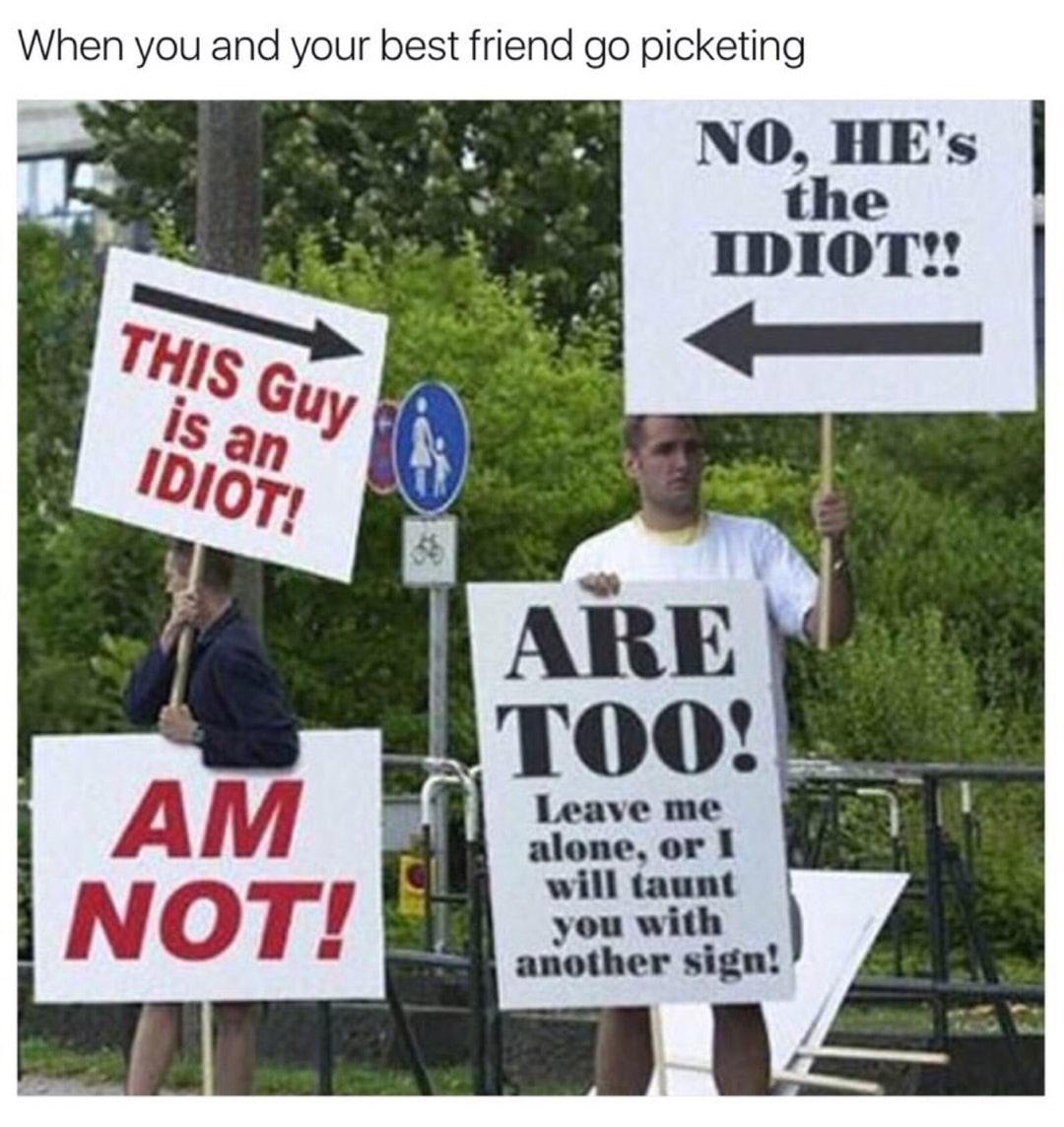 Too man signs at a protest funny meme