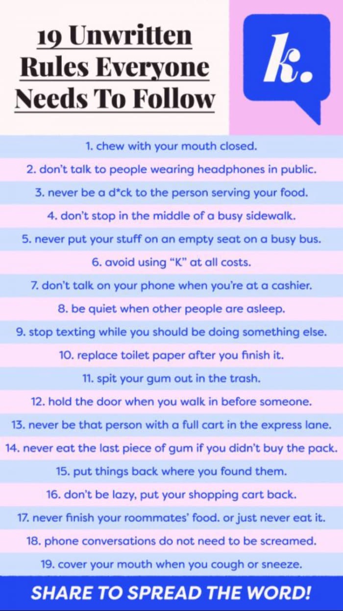 Unwritten rules written down for all to know.