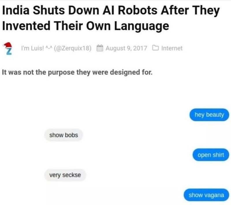 software - India Shuts Down Al Robots After They Invented Their Own Language 2 I'm Luis! ^^ Internet It was not the purpose they were designed for. hey beauty show bobs open shirt very seckse show vagana