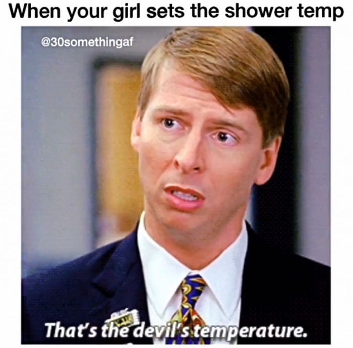 Kenneth Parcell played by Jack McBryer of a girl using the shower at a temperature of the devil.