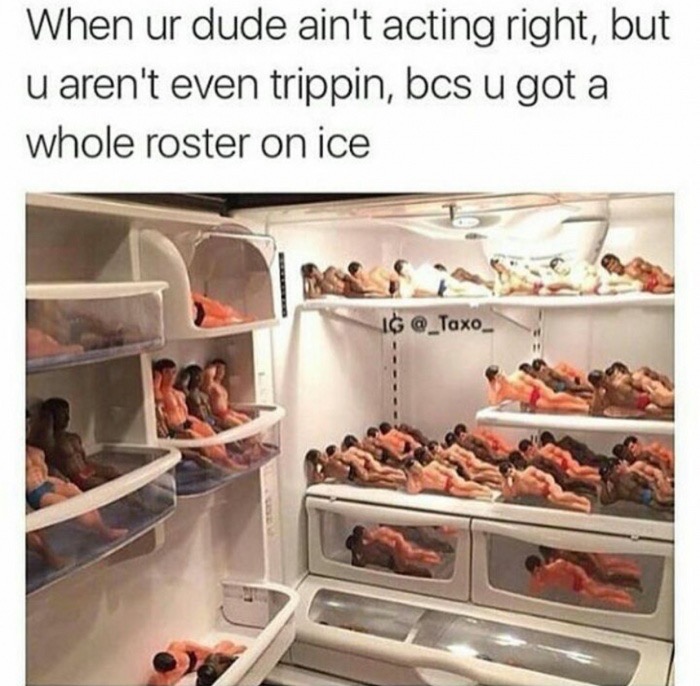 Meme about having a whole roster of dudes on ice.