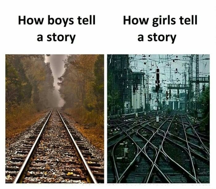 meme stream - george rr martin tells a story - How boys tell a story How girls tell a story