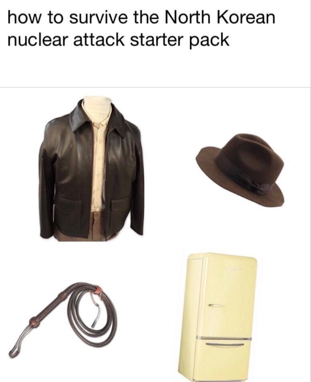 meme stream - leather - how to survive the North Korean nuclear attack starter pack