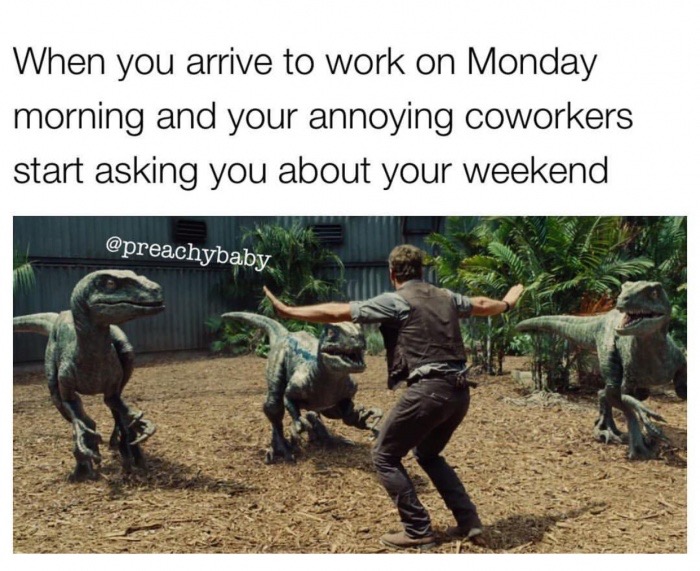 meme stream - youth group jokes - When you arrive to work on Monday morning and your annoying coworkers start asking you about your weekend