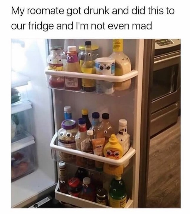 meme stream - college fridge meme - My roomate got drunk and did this to our fridge and I'm not even mad