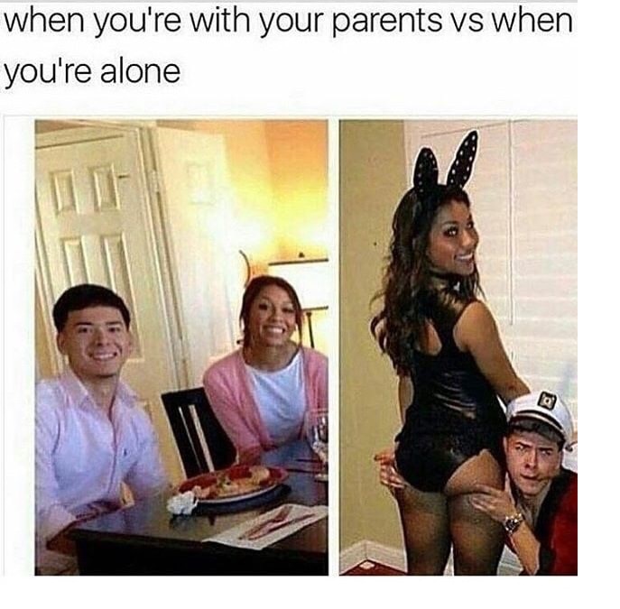 kids vs parents meme - when you're with your parents vs when you're alone