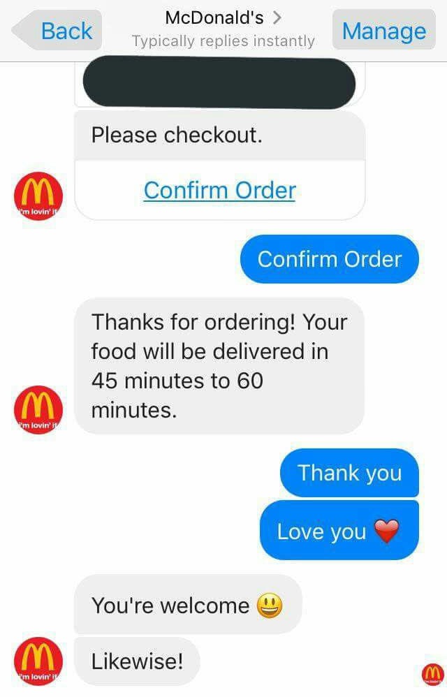 dank meme web page - Back McDonald's > Typically replies instantly Please checkout. Confirm Order im lovin' Confirm Order Thanks for ordering! Your food will be delivered in 45 minutes to 60 minutes. m lovin' Thank you Love you You're welcome wise! m lovi