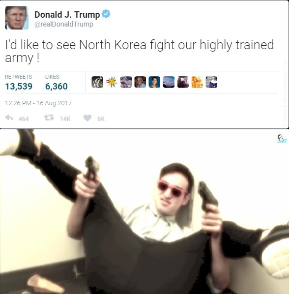 dank meme i d like to see north korea get through our military - Donald J. Trump Trump I'd to see North Korea fight our highly trained army! 13,539 6,360 h 464 6K