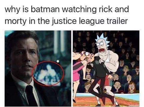batman watching rick and morty - why is batman watching rick and morty in the justice league trailer