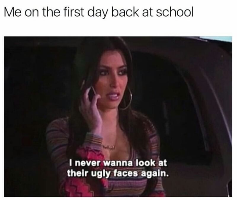 first day back to school memes - Me on the first day back at school I never wanna look at their ugly faces again.