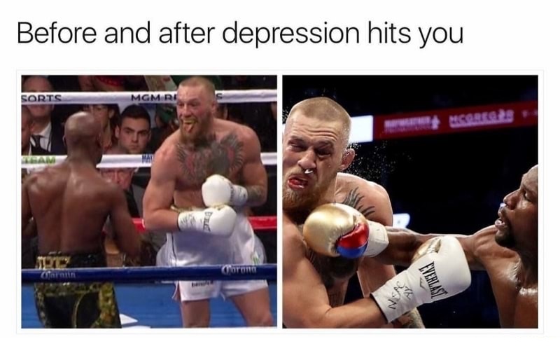 meme stream - mcgregor post fight mayweather - Before and after depression hits you Sorts Mgm Ri More Everlast
