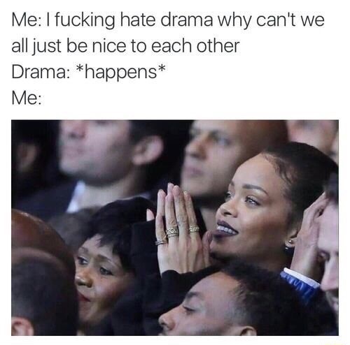 don t like drama meme - Me I fucking hate drama why can't we all just be nice to each other Drama happens Me