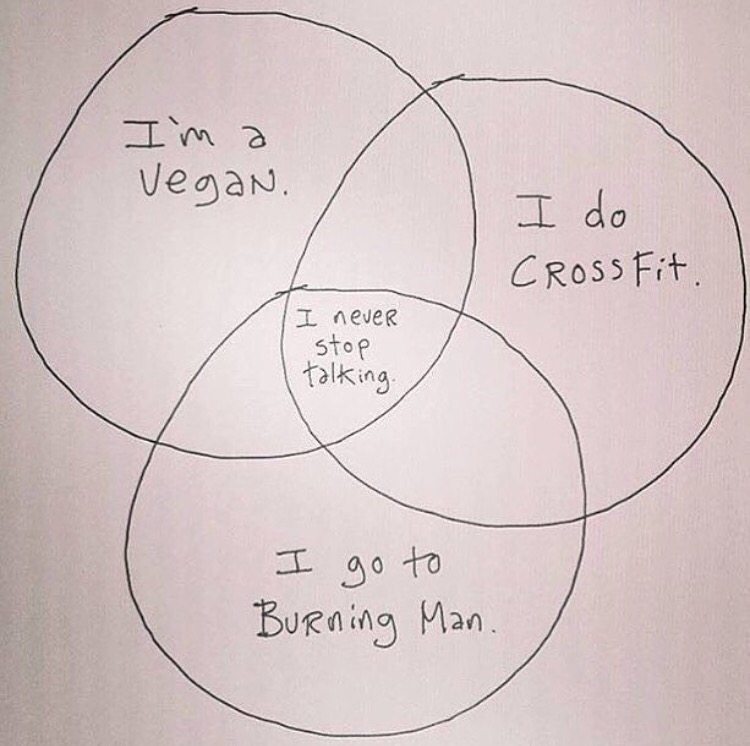 burning man crossfit venn diagram - I'm a Vegan. I do CROSSFit. I never stop talking. I go to Burning Man.