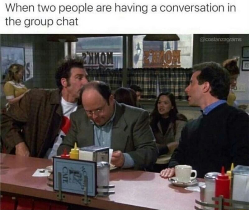 two people are having a conversation - When two people are having a conversation in the group chat costanzagrams Cat