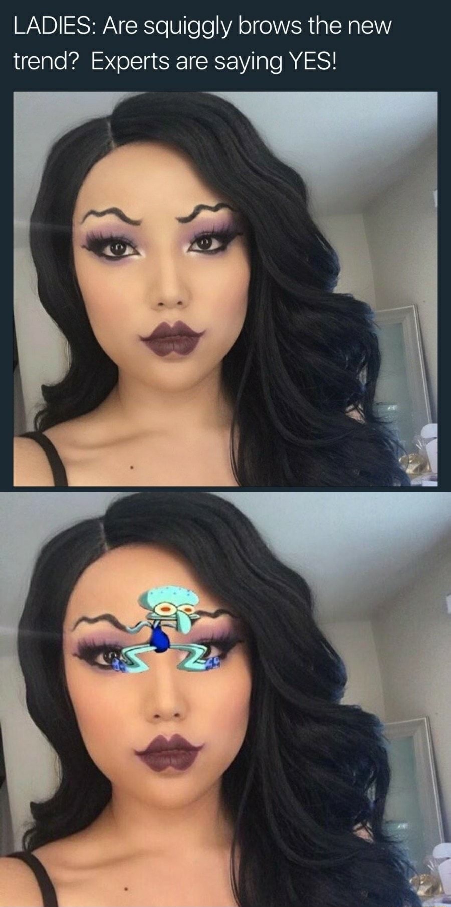 Meme making fun of squiggly eyebrows trend