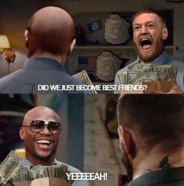 Mayweather and Conor McGregor meme about counting their money and becoming best friends.