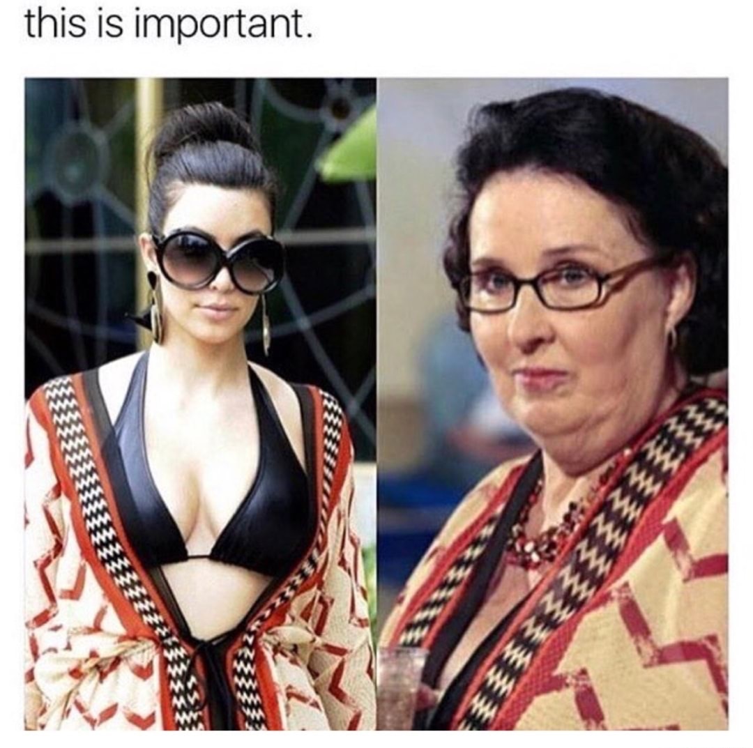 This Is Important Meme of Kim Kardashian is wearing the same outfit as Philis from The Office.