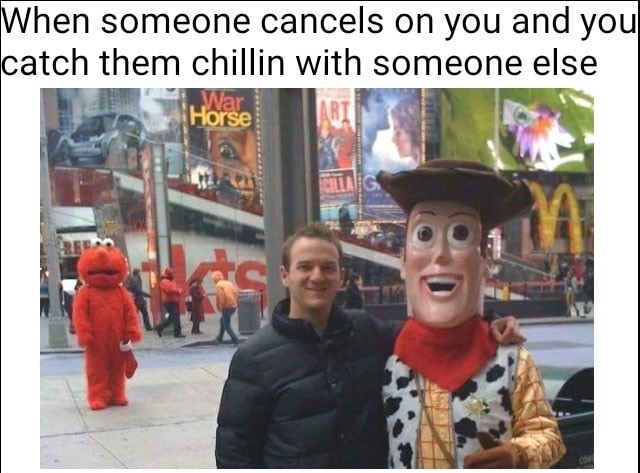 Shocked Elmo meme about when someone cancels on you to catch them chillin with someone else.