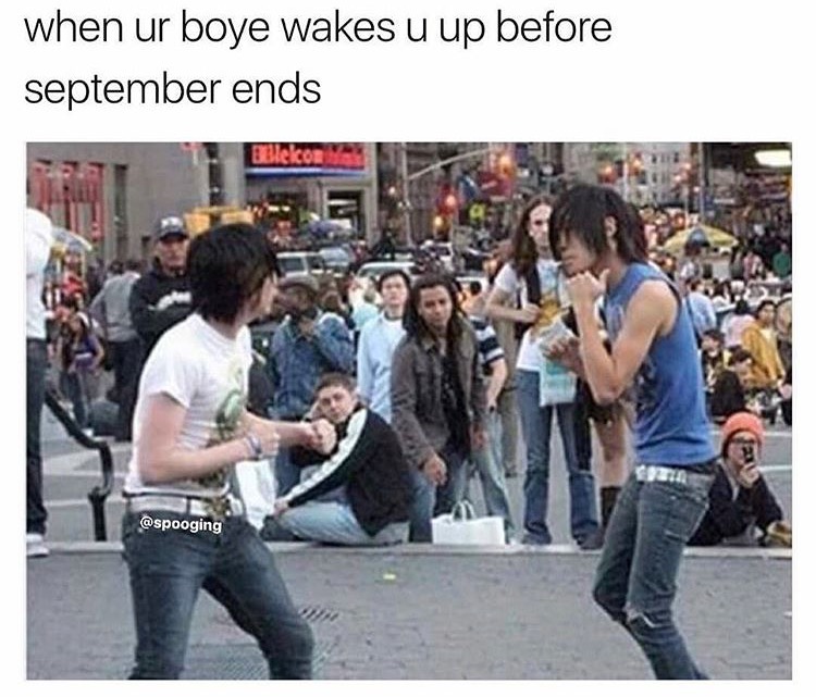 Japanese kids having a street fight as to what happens when you wake up your boye before September ends.