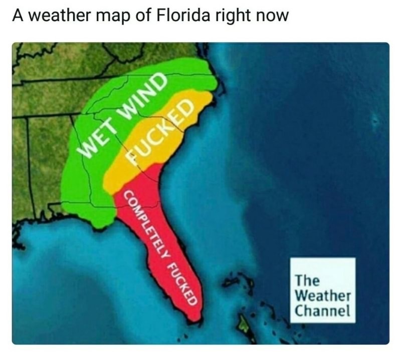 Dank meme about how the hurricane breaks up over land.