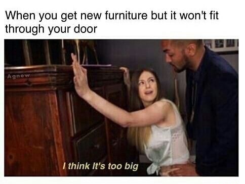 Savage meme about the furniture being too big for that door.