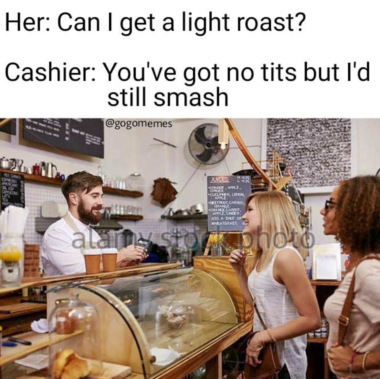 Brutal meme of woman asking for a light roast