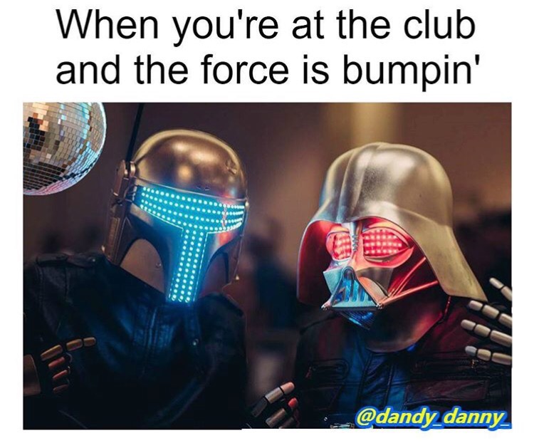 Funny meme of Star wars characters at a club