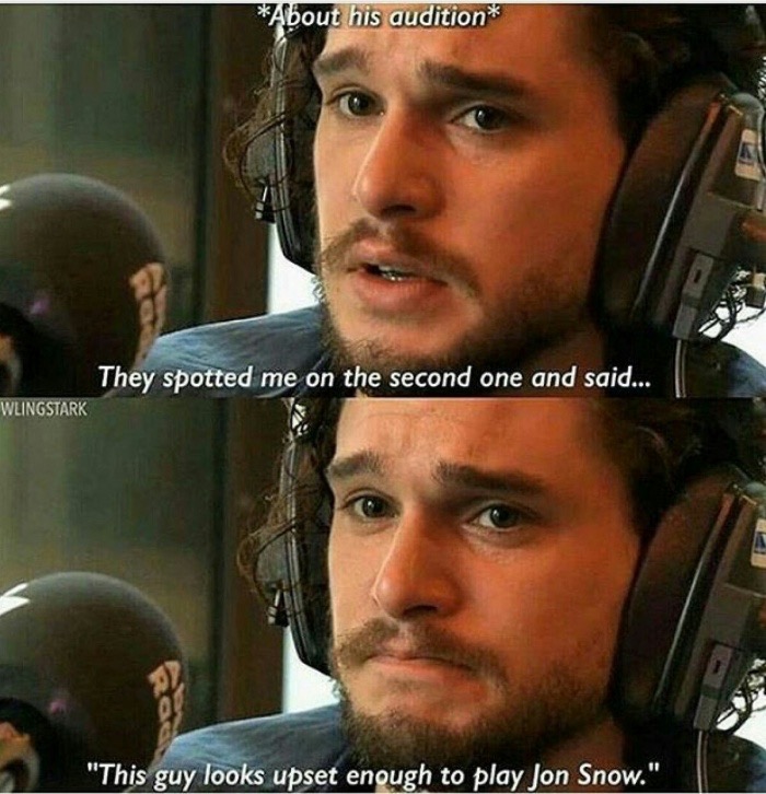 Game of Thrones meme of Kit Harrington explaining how he was able to get the role of Jon Snow.
