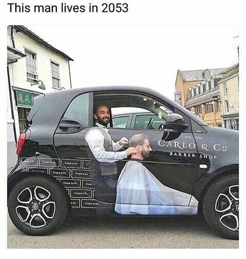 dank meme barber car wrap - This man lives in 2053 11 Carlo Q Co. Barber Shop