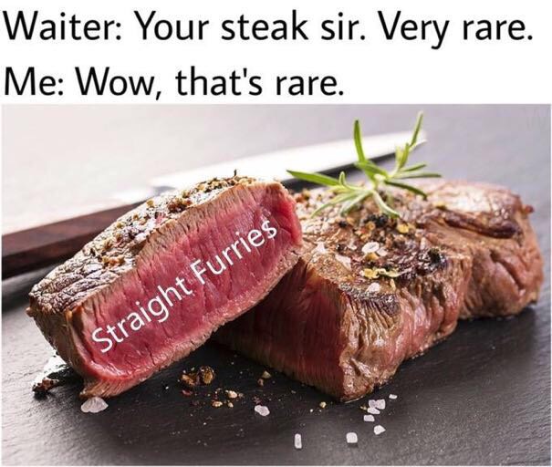 dank meme rare meme - Waiter Your steak sir. Very rare. Me Wow, that's rare. Straight Furries
