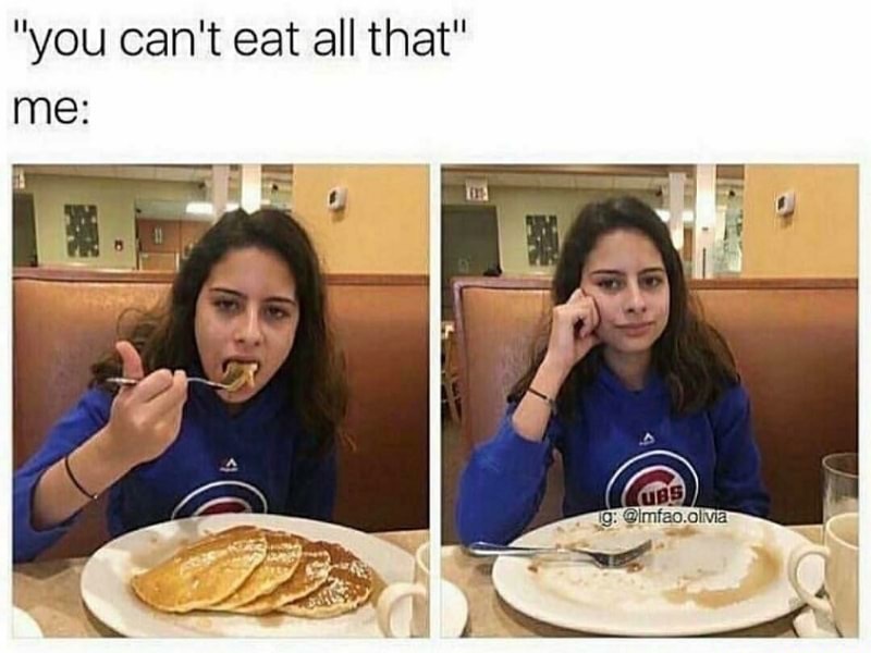 Girl eating it all despite being told she can't eat all that.