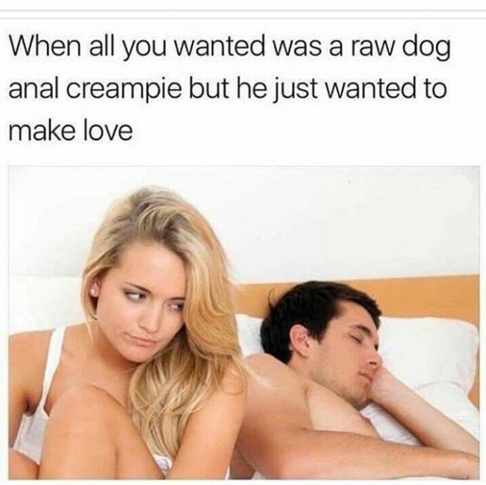 memes - anal creampie meme - When all you wanted was a raw dog anal creampie but he just wanted to make love