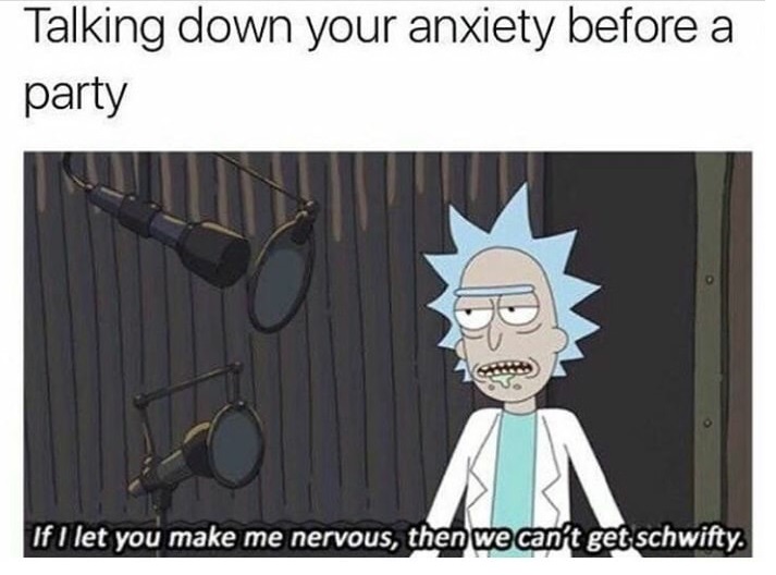 memes - rick and morty quotes - Talking down your anxiety before a party If I let you make me nervous, then we can't get schwifty.