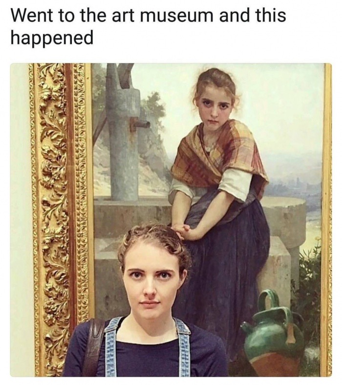 Funny meme of girl at the art museum that looks like the woman in the painting