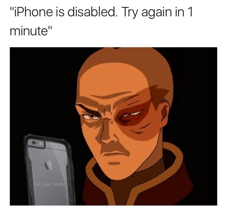 Funny meme about the feeling of your iPhone being disabled for 1 minute.