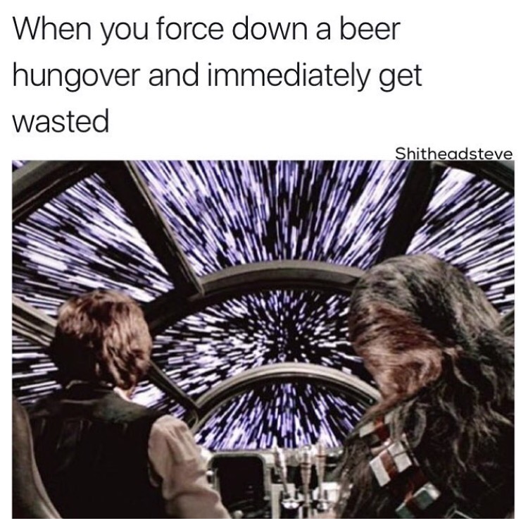 Star Wars meme about drinking a beer when hungover.