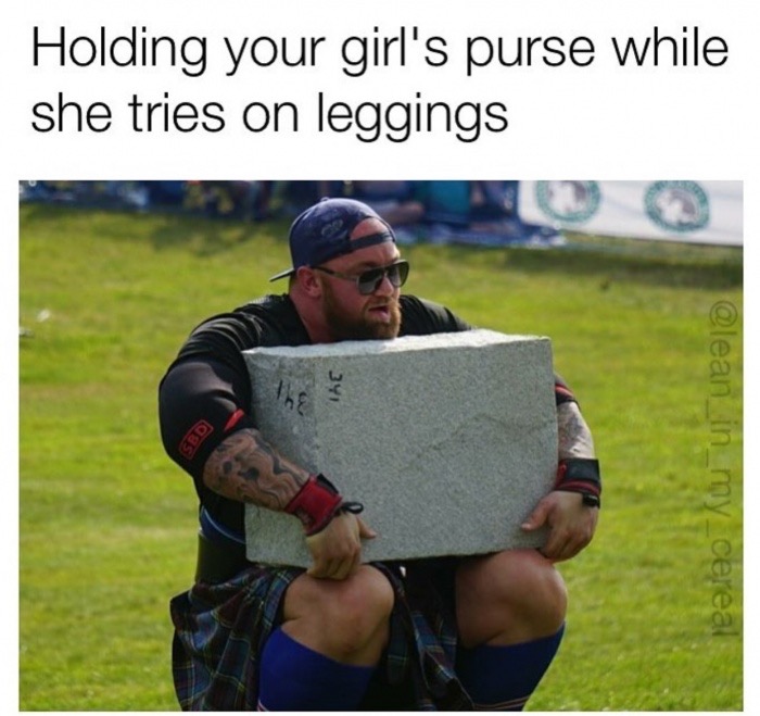 grass - Holding your girl's purse while she tries on leggings ogs